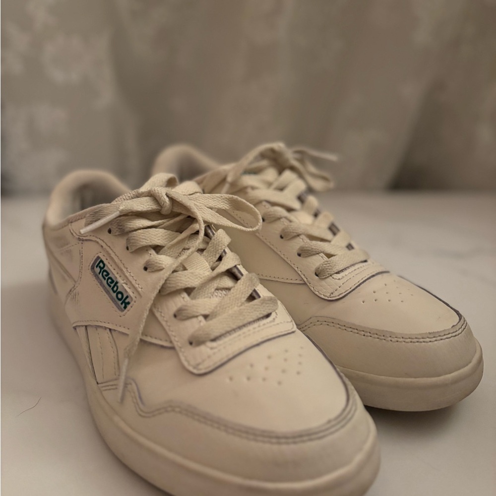 Reebok Off-White Sneakers with Green Logo, Authentic Like New